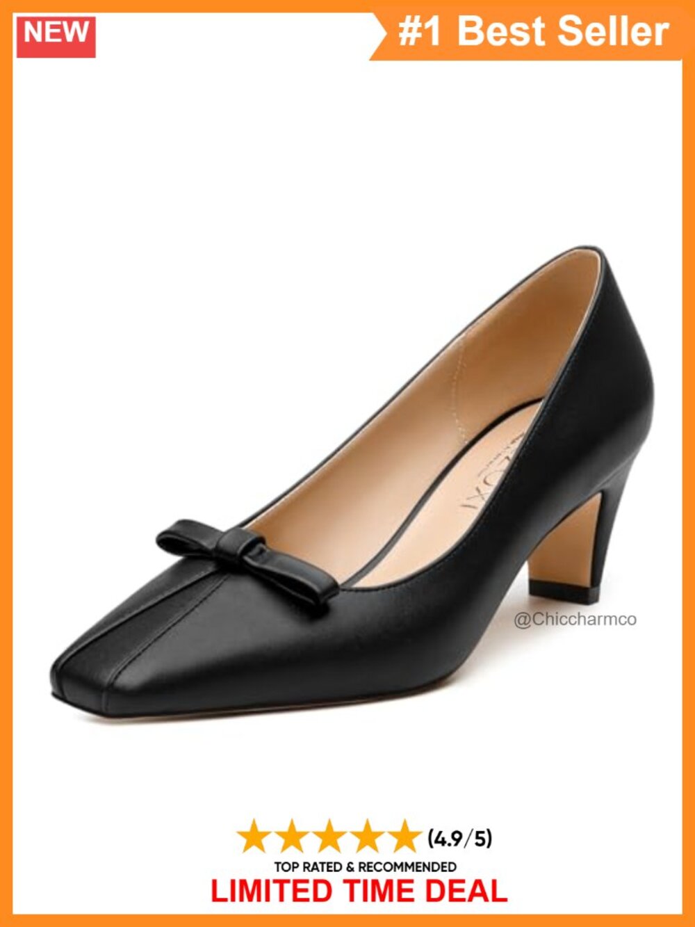 Square Toe Block Heel Pumps with Bow Accent for Work & Dressy Events